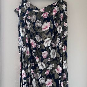 Navy with floral print calf length skirt